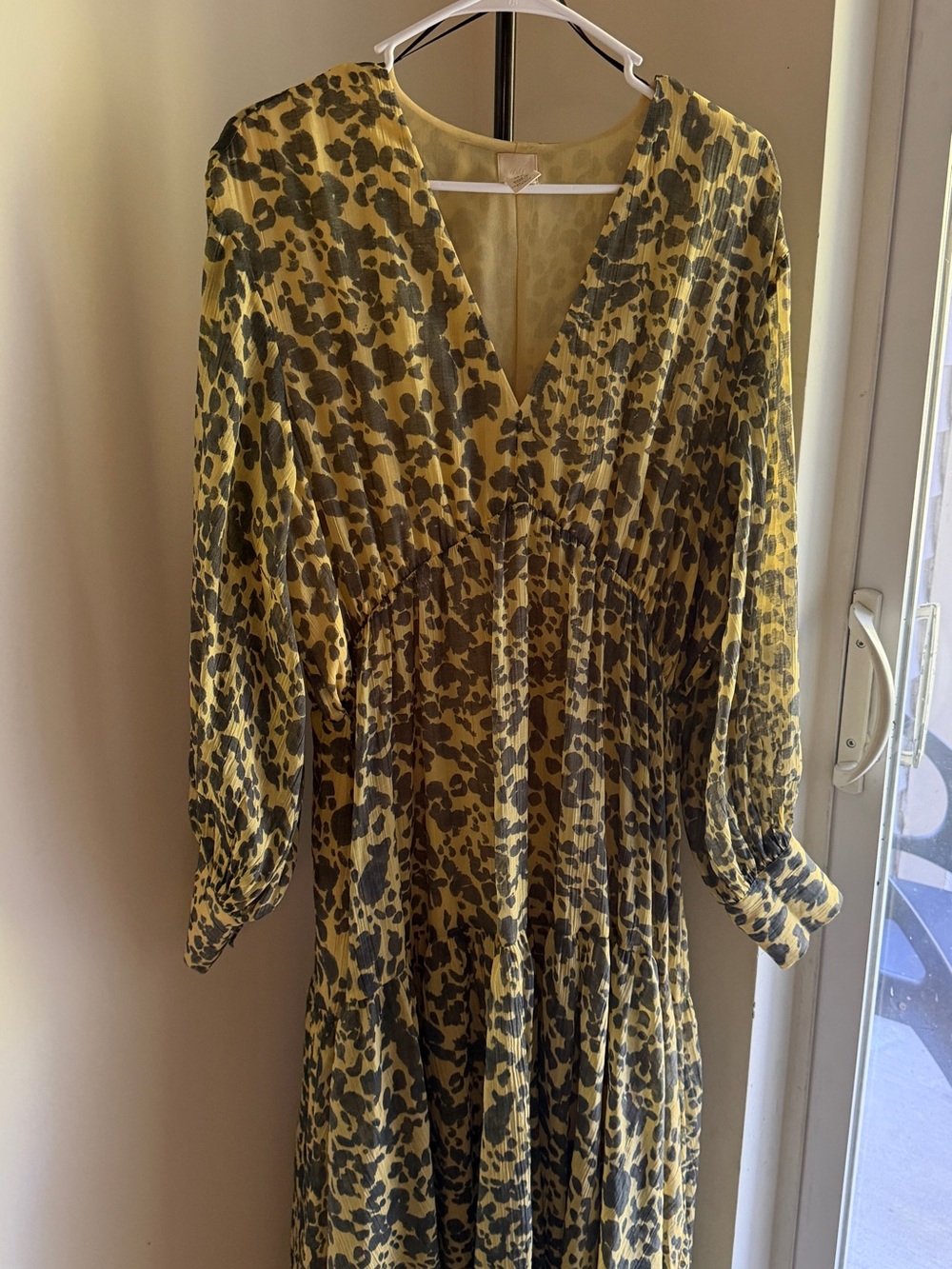 H&M Yellow and Olive Animal-Print Long Sleeve Dress
